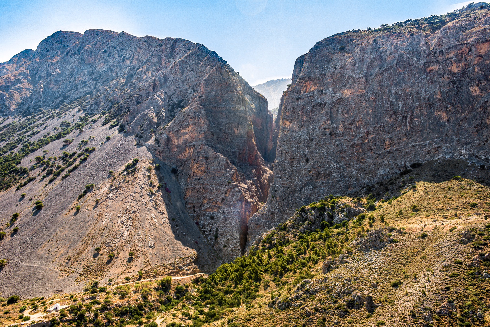 Green path and stone remains in Mili Gorge near Rethymno